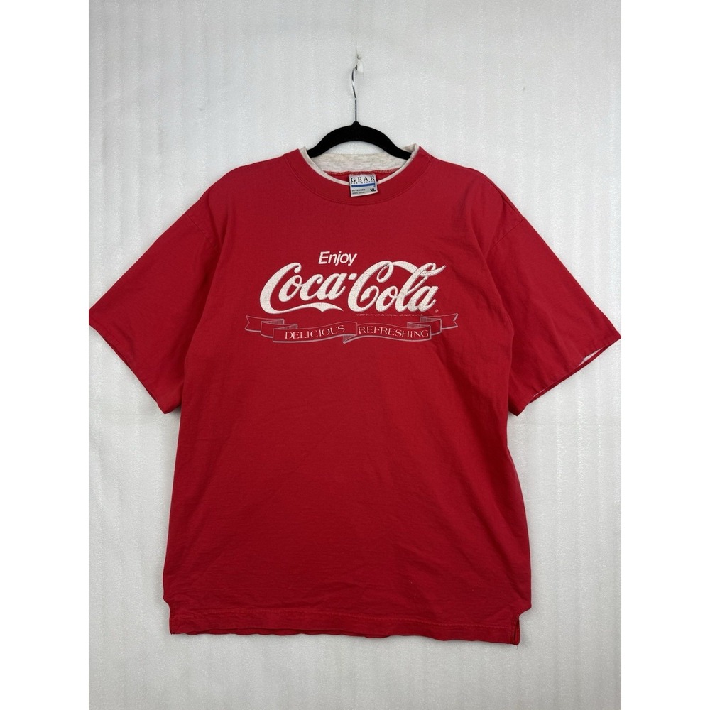 VTG 80's Coca-Cola T Shirt Gear For Sports Double Collar Red Heavyweight Coke XL